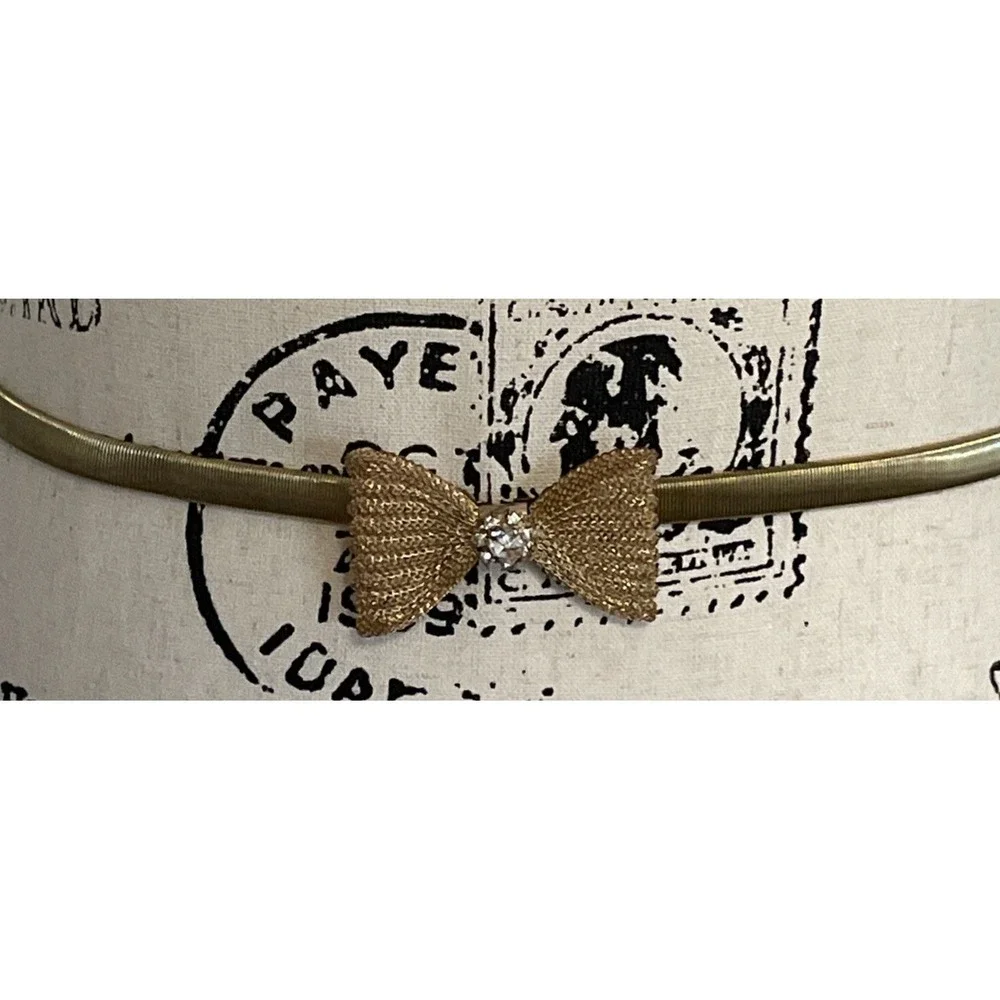 Vintage Women's Gold Metal Stretch Belt With Mesh Bow & Rhinestones 70's 80's